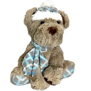 Gentle Treasure Beige Bear Blue Hat Scarf Toy Stuffed Animal Winter